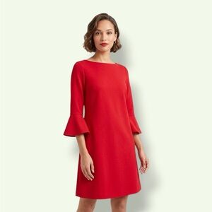JS Collections Red Long-Sleeve Shift Dress with Fluted Cuffs